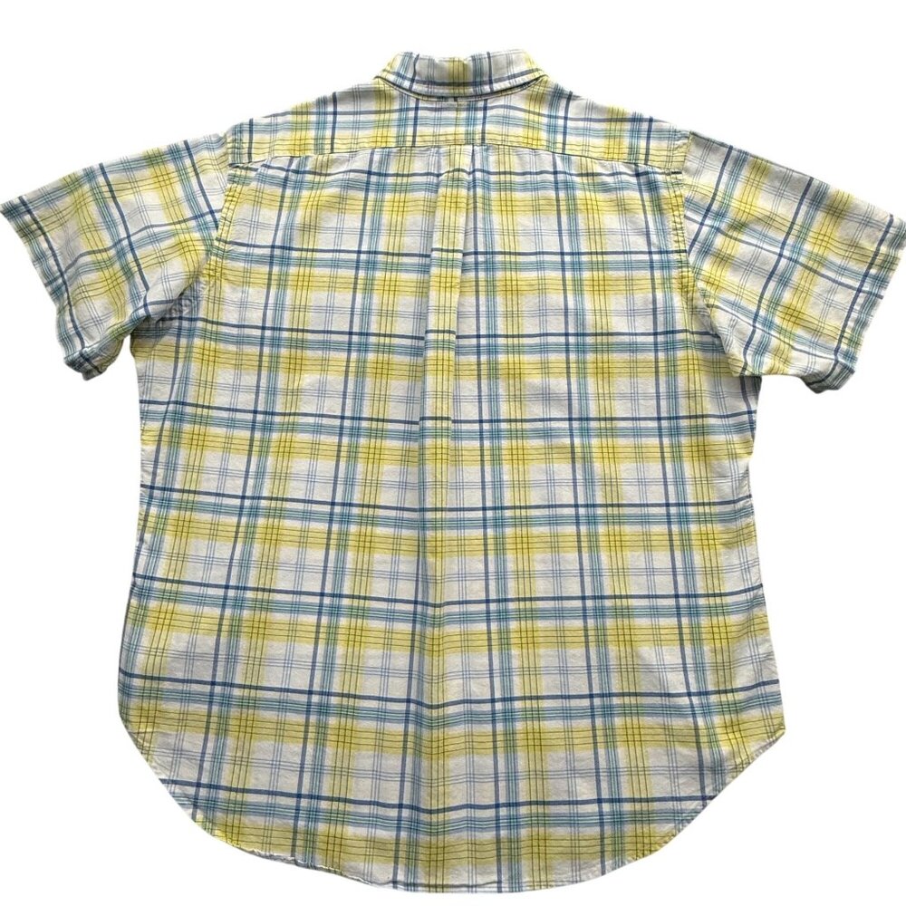 Ralph Lauren Shirt Men XL Yellow Blue Plaid Cotton Preppy Button Up Short Sleeve - Picture 3 of 8